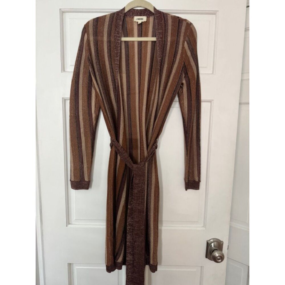 L'Agence Berkeley Wrap Cardigan in Khaki Multi Stripe, Small